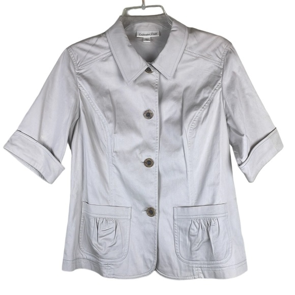 Coldwater Creek Khaki Cotton Spandex Button Up Jacket w/ Pockets Size 10 - Picture 1 of 13